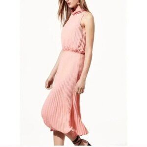Babaton Aritzia Bautista Midi Dress Pleated Mock Neck Side slit Pink Size XXS